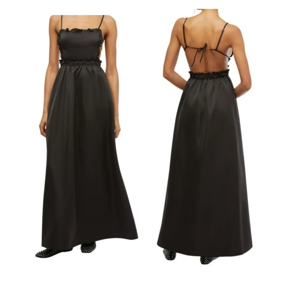 WEWOREWHAT Ruffle Bib Black Maxi Dress